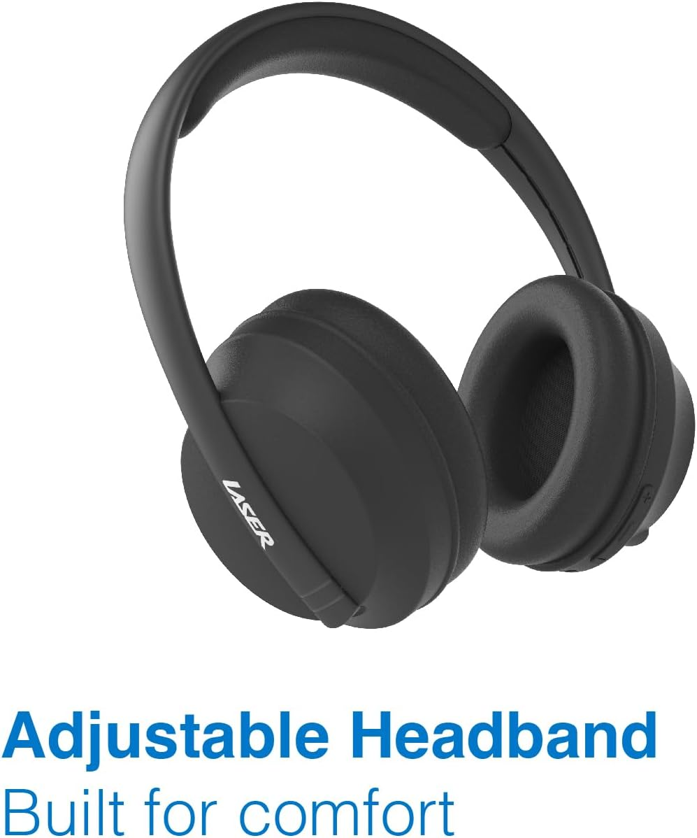 Laser ANC Kids Wireless Bluetooth Headphones, Active Noise Cancelling, Safe 85Db Volume Limit, up to 10-Hour Battery Life - Comfortable Fit with Adjustable Headband, Soft Cushioned Ear Cups, Black