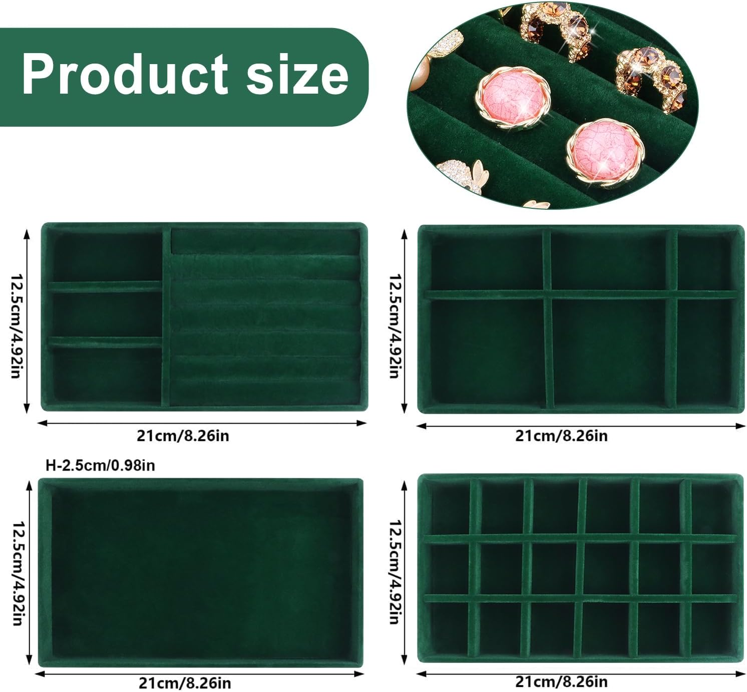 LWAIX Jewellery Organiser Drawers for Jewellery Storage System - 4 Pieces (Green)