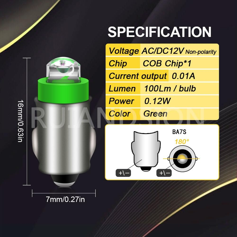 Ruiandsion BA7S Dashboard Light LED Bulbs 12V Green Instrument LED Light ED Interior Bulb Dashboard Indicator Panel Light, Non-Polarity (Pack of 4) image number 5