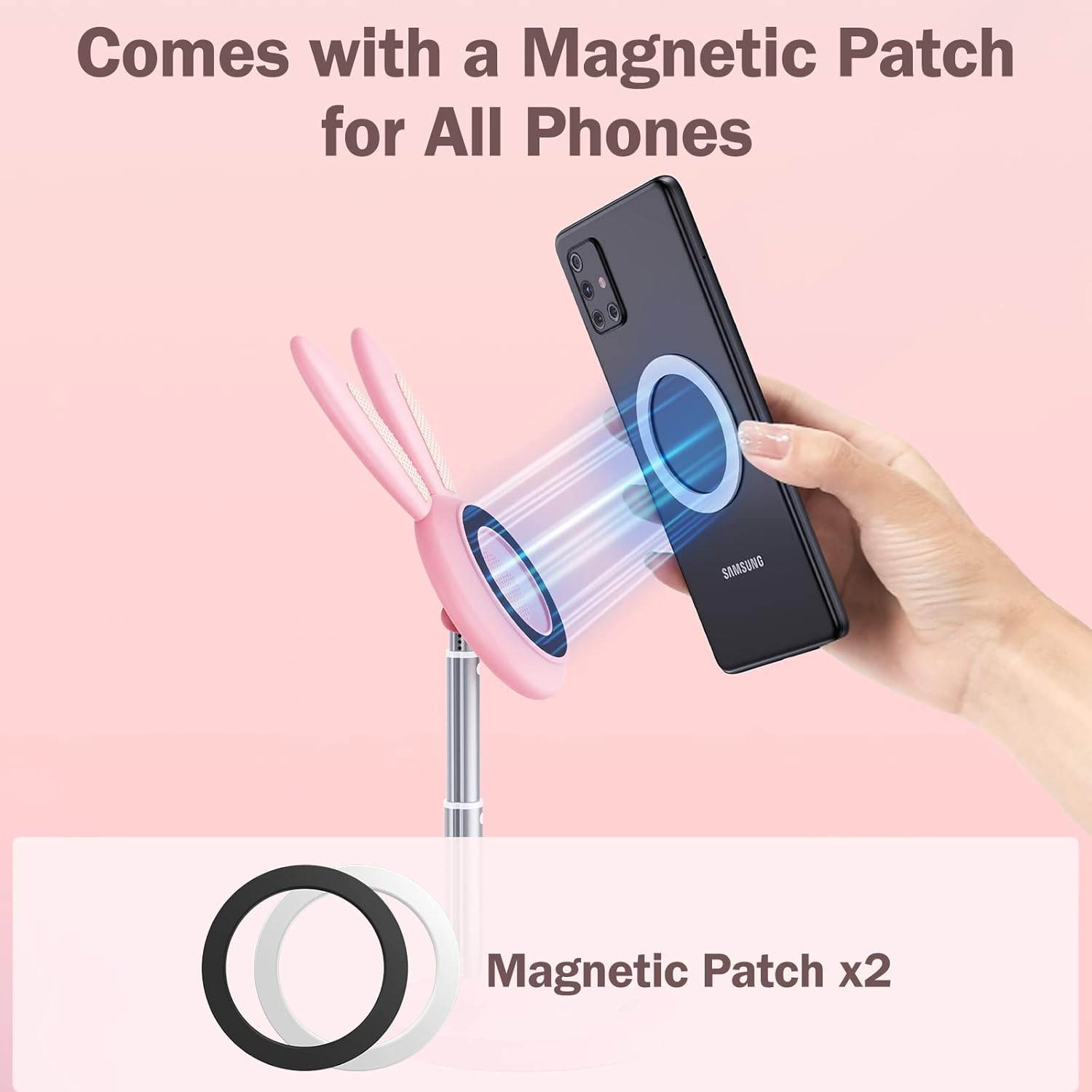 OATSBASF Magnetic Desk Cute Phone Stand for Magsafe, Adjustable Bunny Phone Holder Stand for Iphone 14/13/12, Comes with a Magnetic Patch for All Phones (M-Pink) (TZZJ-P) - Green image number 7