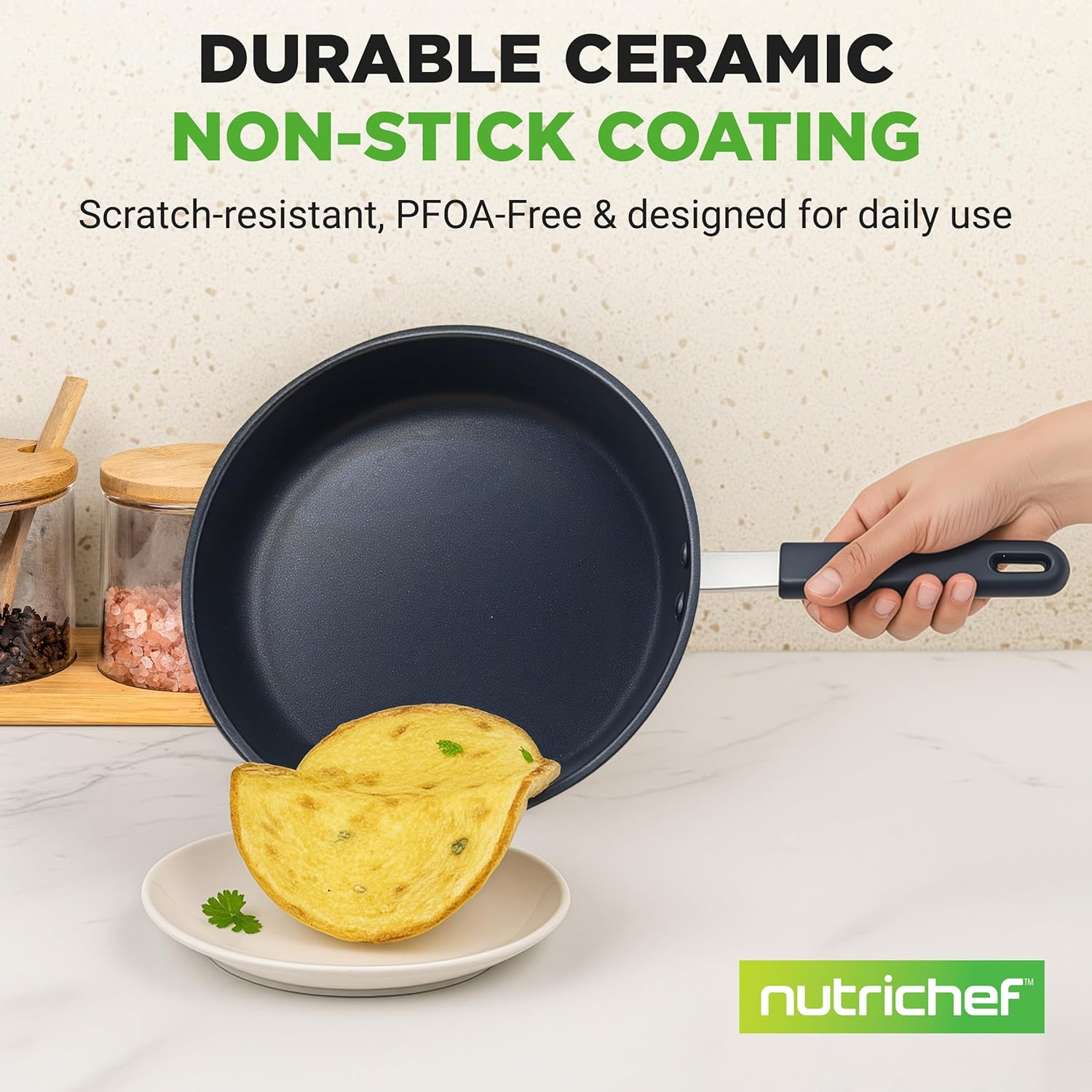 Nutrichef Frying Pan 25Cm, Non Stick Frying Pan, Induction Pan, Professional Home Cookware, Silicone Handle, Stain-Resistant, and Easy to Clean image number 3