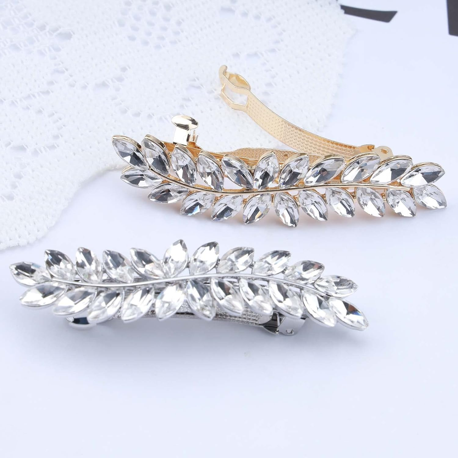 Yheakne Crystal Wedding Hair Clip Barrette Gold Rhinestone Hair Clip Clips Bling Bridal Headwear Decorative Head Clip Crystal Hair Clip Shiny CZ Bridal Hair Accessories for Women and Girls (Gold) - Silber image number 3