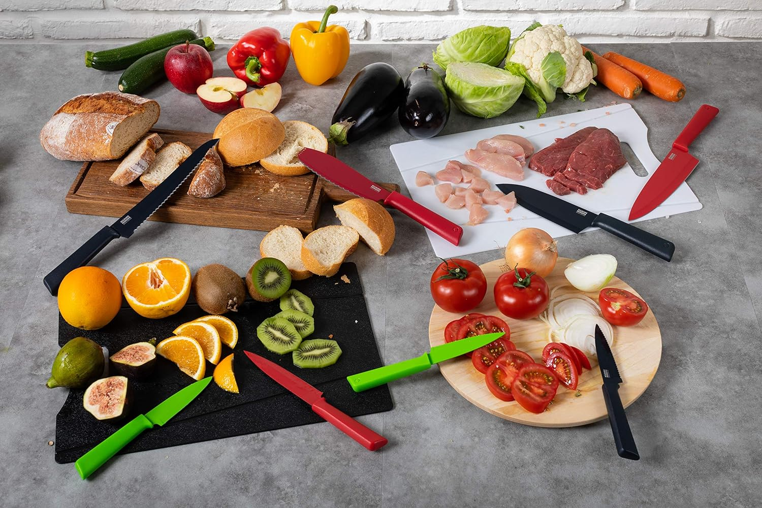 Kuhn Rikon Colori+ Cheese Knife (Set of 3), Black Serrated Paring Knife 4" Green image number 5