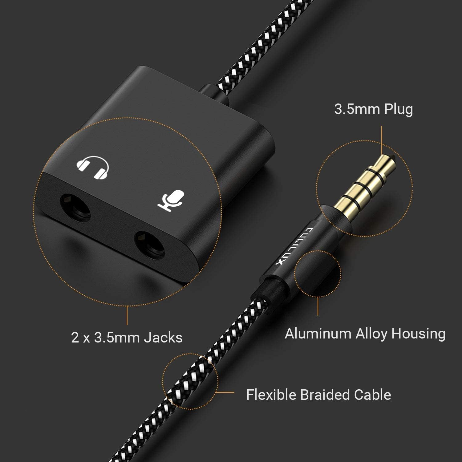 Cubilux 3.5Mm Headphone Microphone Combiner, 3.5Mm TRRS Male to TRS Female AUX MIC Splitter Compatible with Xbox One/360 PS4 PS5 Macbook Laptop PC Phone Computer Rode Videomicro image number 6