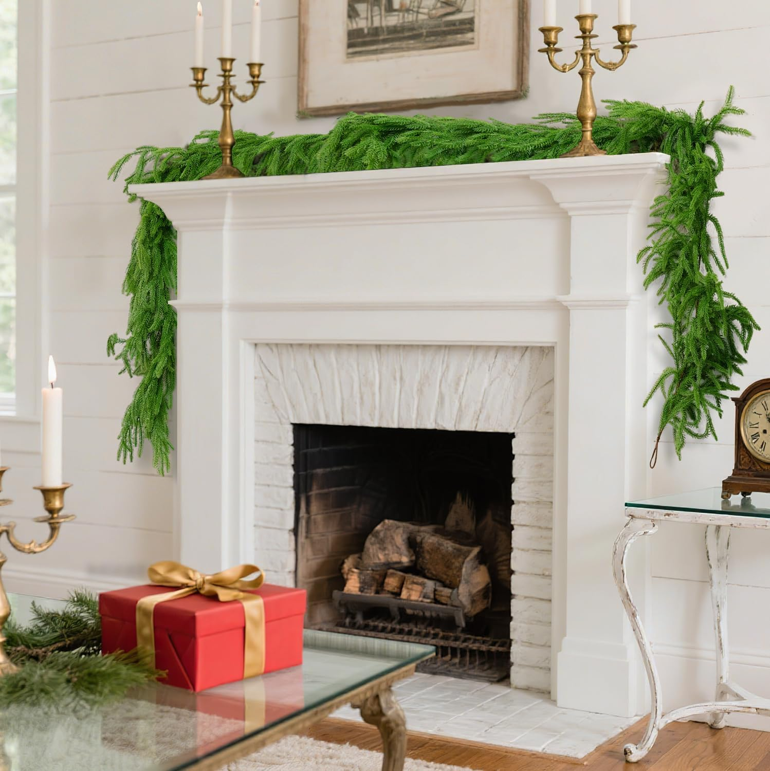 9Ft 2PCS Artificial Norfolk Pine Garlands, Real Touch Winter Pine Garland, Green Artificial Greenery Garland for Table, Mantle, Wall, Indoor, Outdoor Christmas Decorations - 9Ft 2PCS image number 6