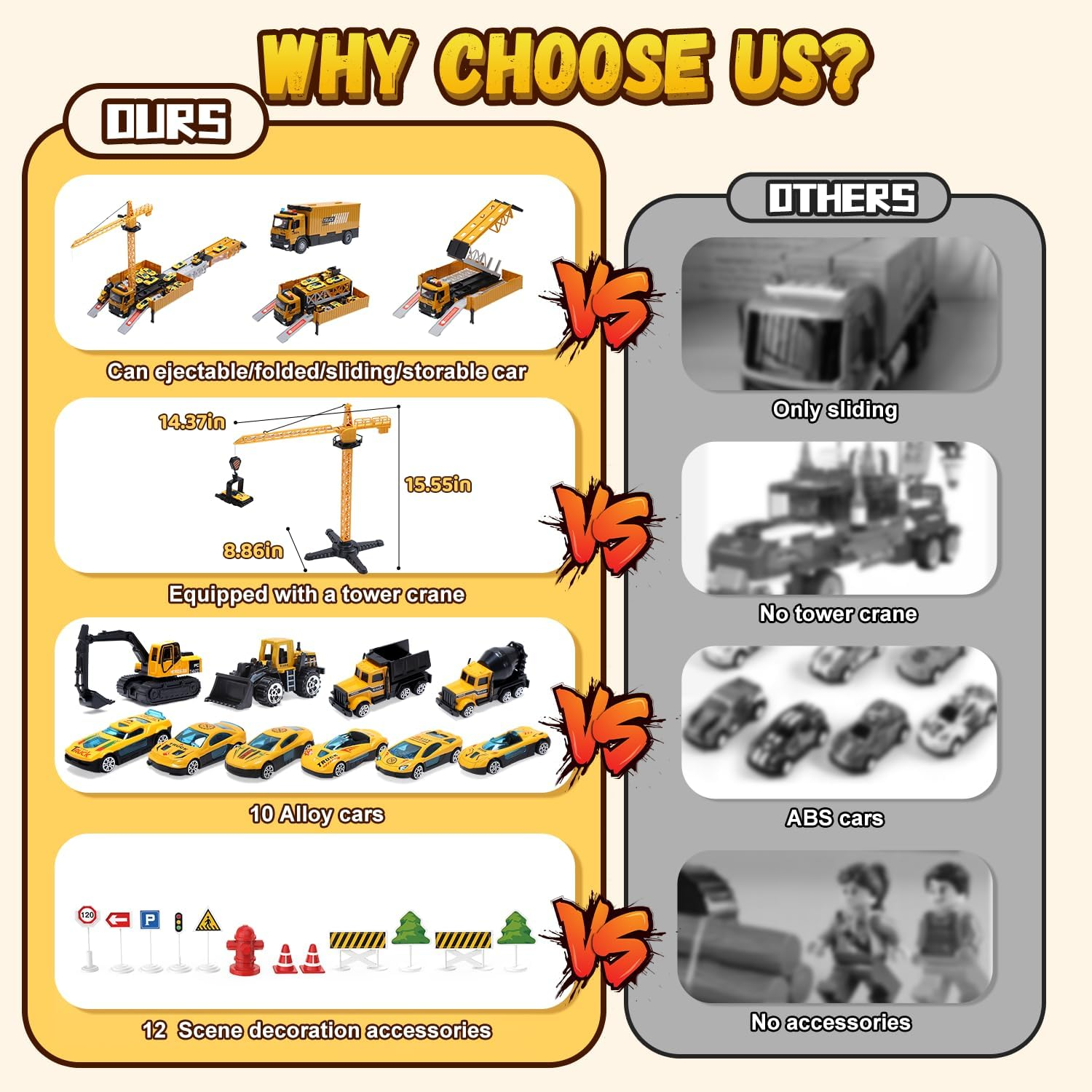 Skirtoy Kids Construction Trucks Toys, Alloy Car Vehicles Set with Light and Sound, Dump Truck, Excavator, Crane, Concrete Truck for 3-7 Years Old Boys Thanksgiving Christmas Birthday Gifts image number 6