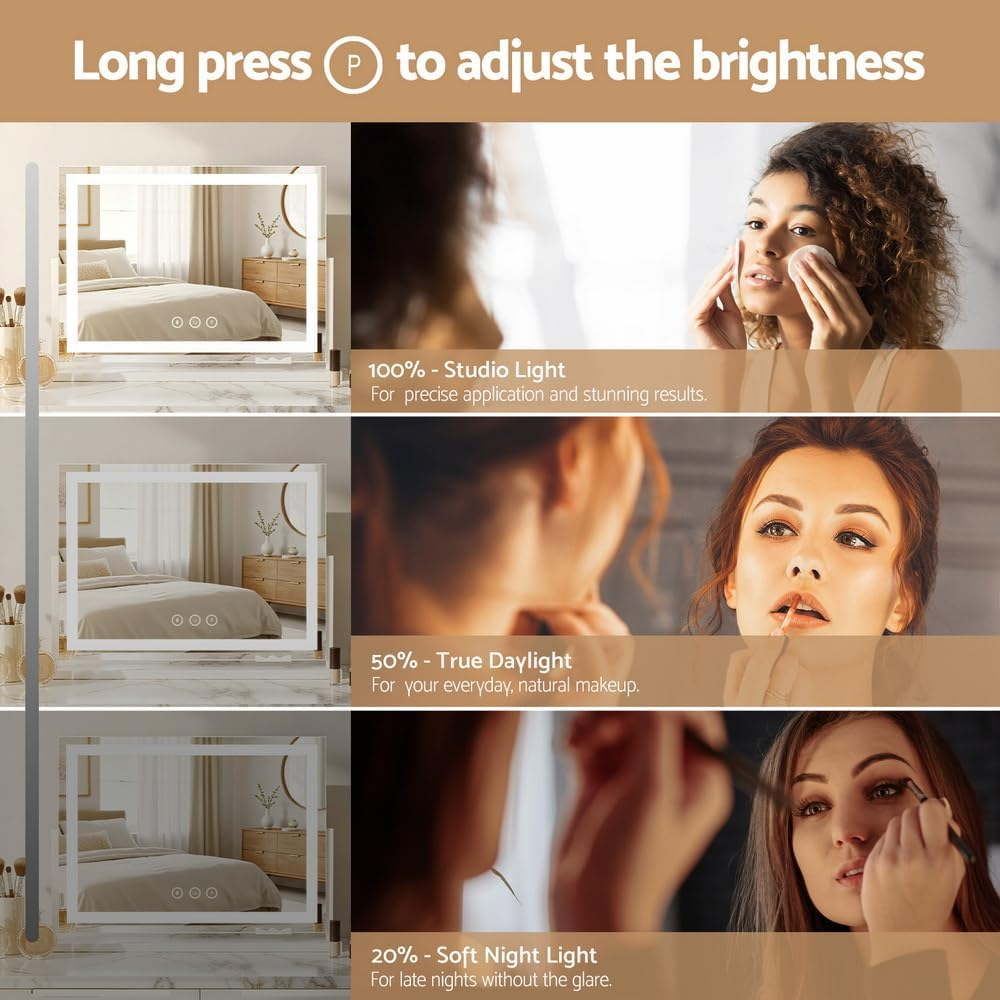 Embellir Makeup Mirror 58X46Cm 360～ Rotatable Vanity Mirror with Lights Bright Light Strip 3 Colour Temperatures Adjustable Brightness image number 4