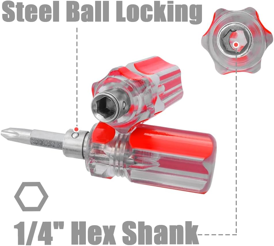 Bestgle 5 Pcs Stubby Screwdriver Set, Phillips and Flat Head Screwdriver Portable 2-In-1 Screwdriver Set Sewing Machine Ultra Short Screwdriver Tool image number 4