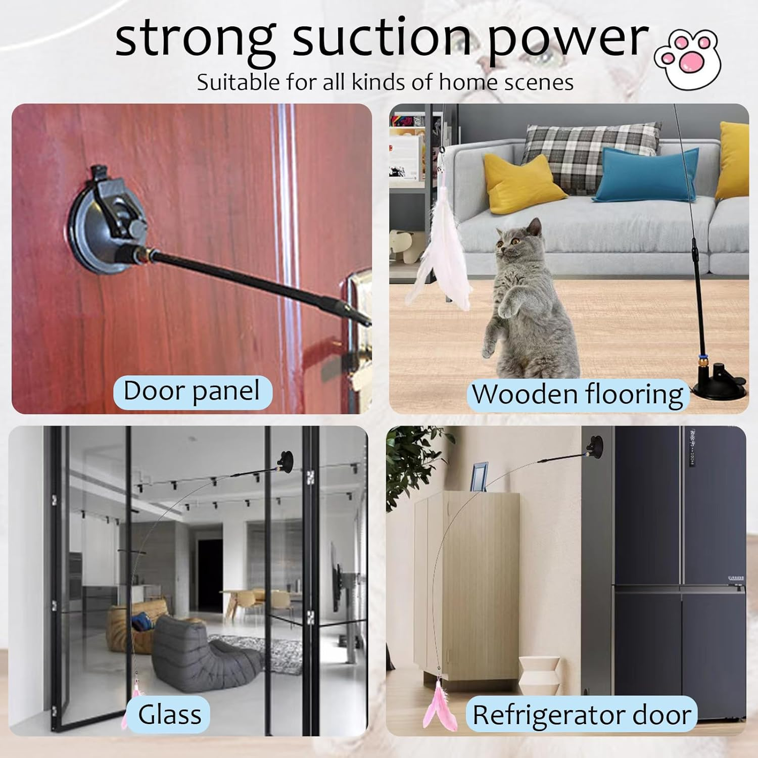 LELE LIFE 2 X Interactive Cat Toy Stick, Removable Cat Toy, Self Game with Strong Suction Cup, Automatic Kitten Toy with 6 Pieces Cat Feather Toy Bells, Refills