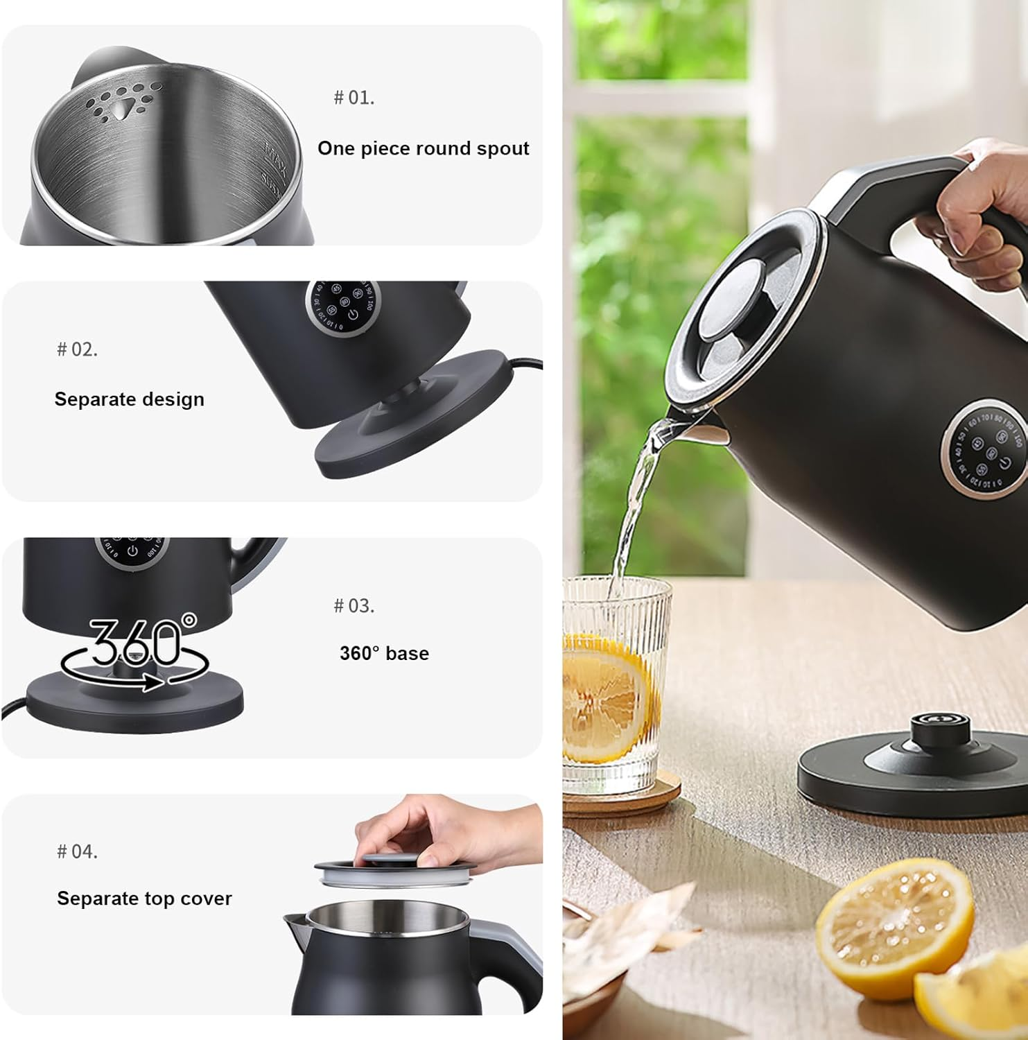 Electric Kettle, Electric Tea Kettle for Boiling Water, 1.2L 1000W Double Wall Stainless Steel Water Boiler Heater, 4 Temperature Control Teapot, Auto Shut-Off, Boil-Dry Proof Coffee Tea Pot image number 4