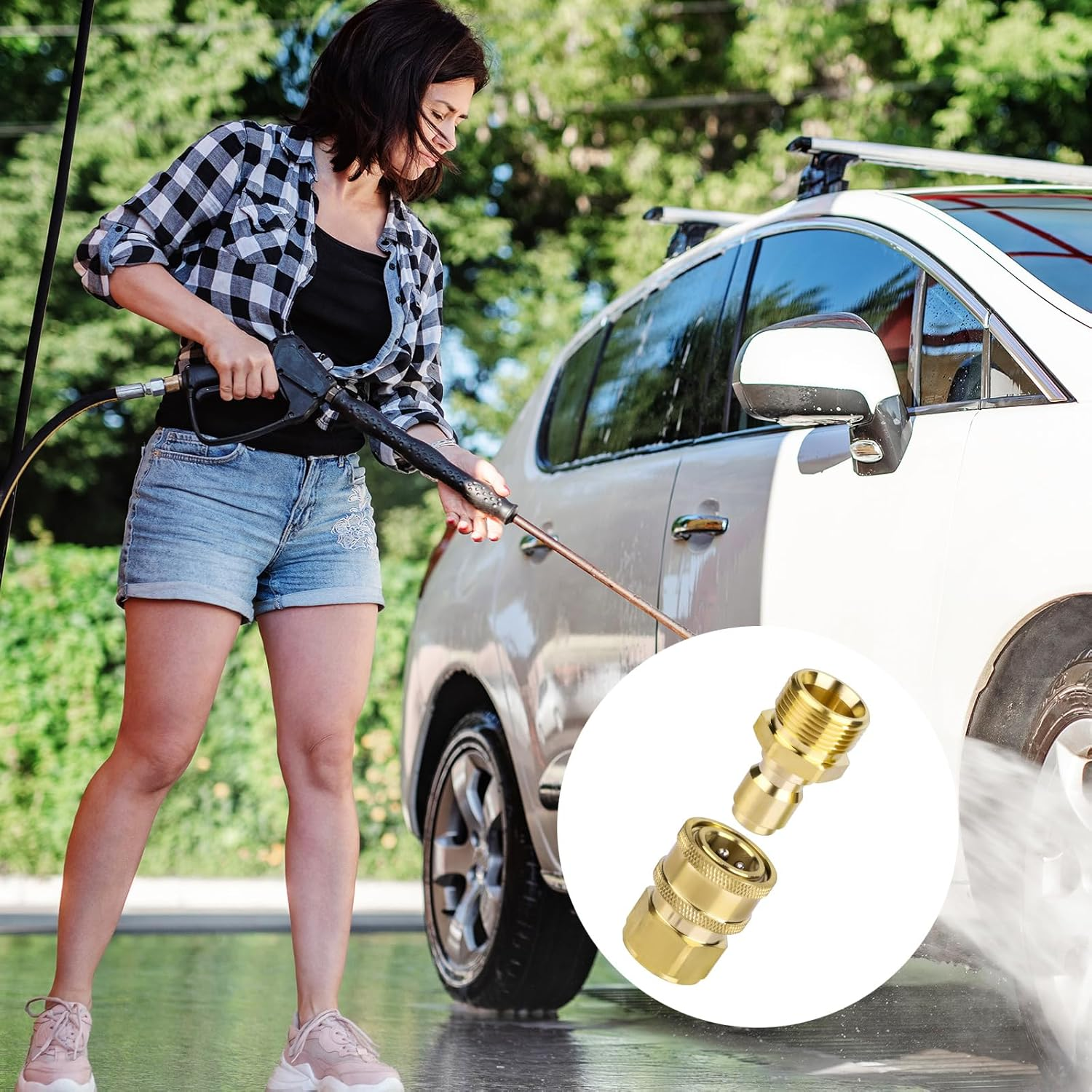 NQEUEPN 2Pcs Pressure Washer Adapter Set, M22 15Mm to 3/8" Quick Disconnect Kit Pressure Washer Coupler Quick Connect Hose Fittings for Power Washer Gun Hose Pump, 5000 PSI image number 5