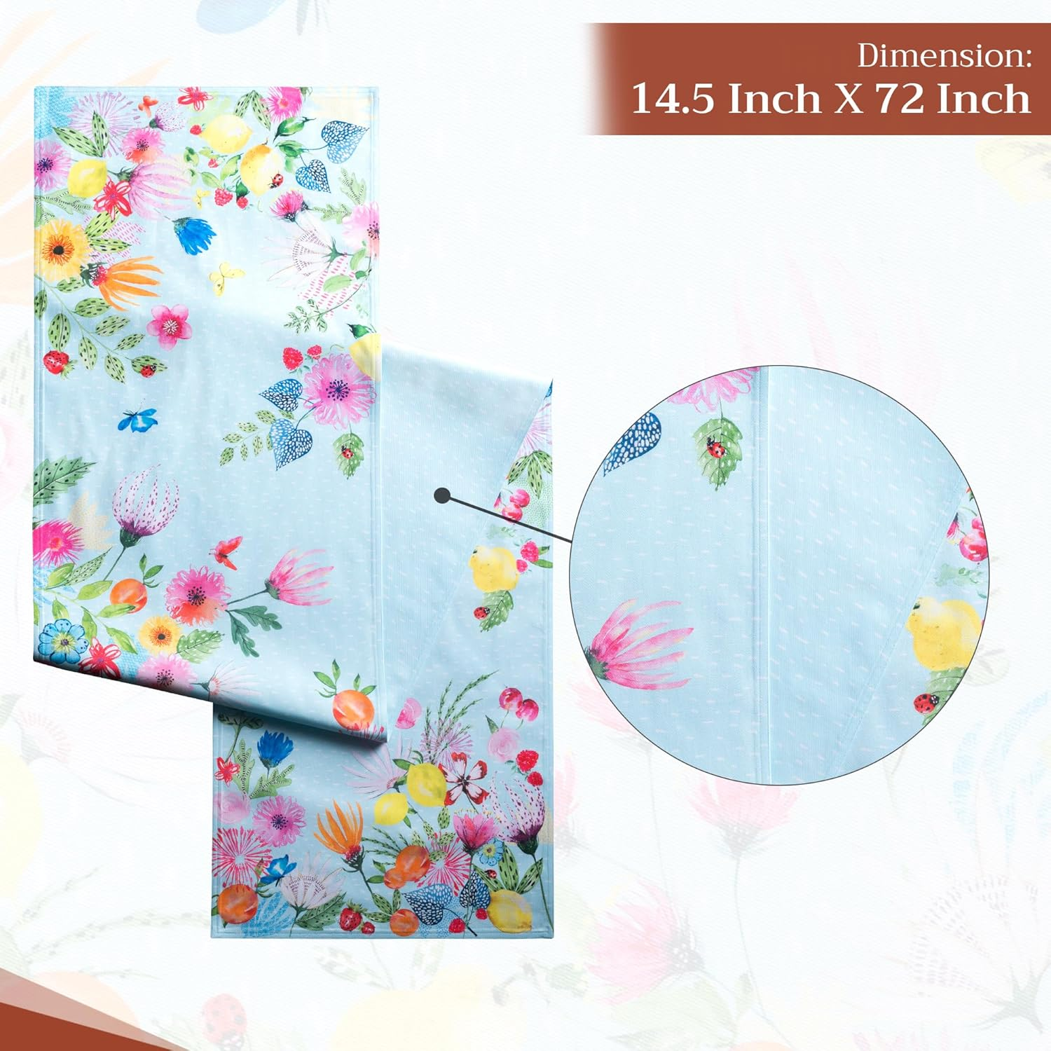 Maison D'Hermine Table Runner 100% Cotton Double Layer Table Runners 72 Inches Long Decorative for Home Kitchen Dining Party Wedding Bridal Shower Spring Summer (Jardin D'Ete - Mint, 14.50" X 72")