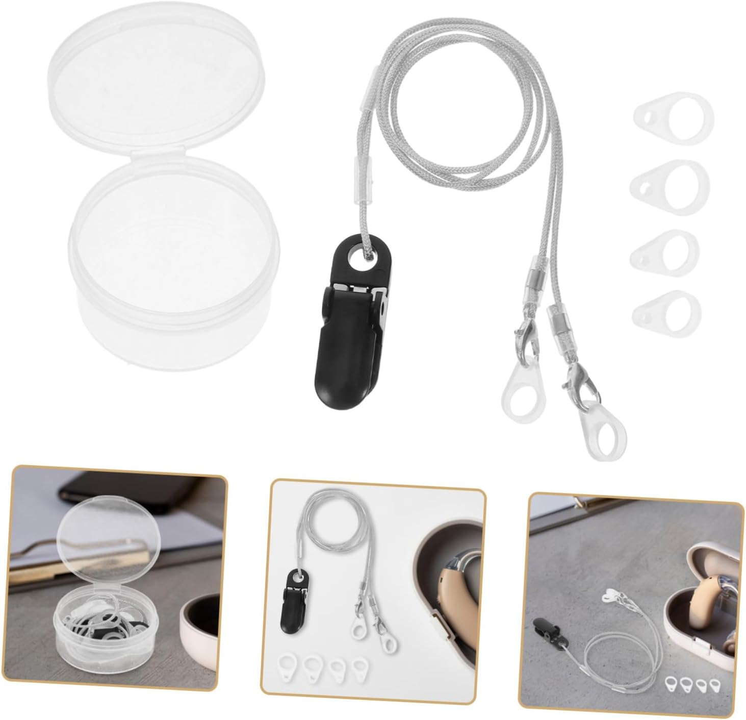 Healeved Dual Clip Hearing Aid Retainer Lost Rope Hearing Amplifier Holder String for Seniors Adults - Black image number 6