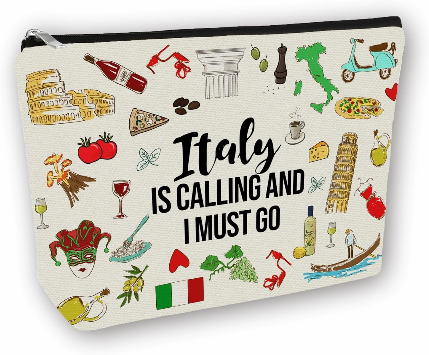 Girlly Inspired Country Travel Gift: Makeup Bag Country for Teen Girl & Women Travellers.Ideal Gift Cosmetic Bag for Travel, Parties, Birthday, & Christmas., off White, Italy image number 2