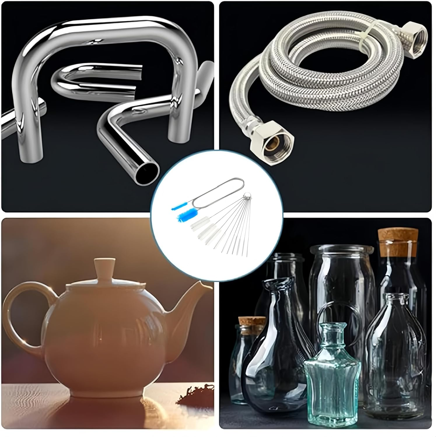 10 PCS Black Straw Cleaner Brush Kit and 1 PCS Yellow Double Ended Flexible Drain Brush,Hose Cleaning Brush for Fish Tank, Glass Tube, Home, Kitchen (11 Kind) image number 1