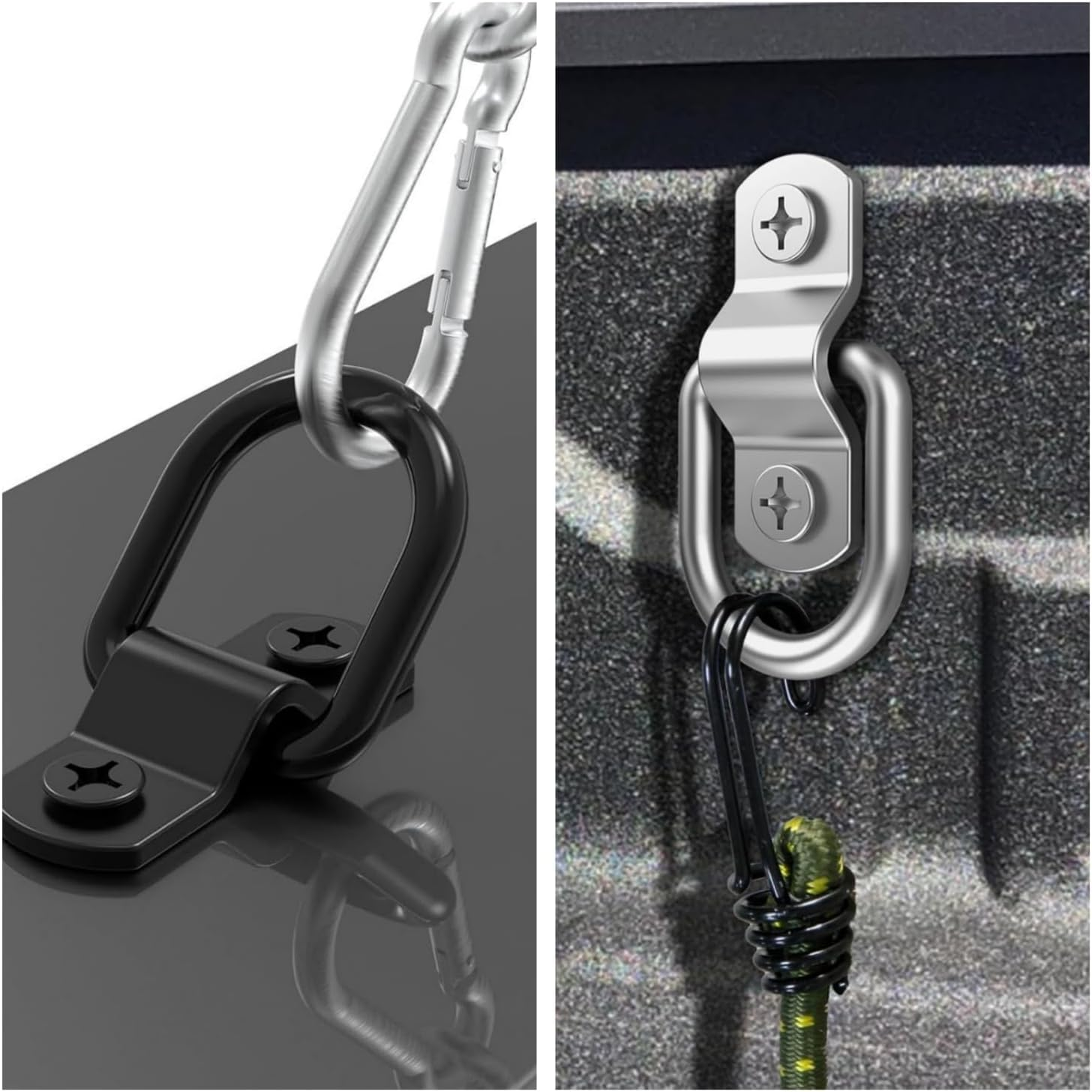 12PCS Heavy Duty Steel D Rings Tie down Anchors,D Rings Tie down Anchors Hooks for Trailer Truck Bed Bracket Enclosed Points Pickup Camper Surface Mount D-Ring Heavy Duty (12, Black) - Silver, 6 image number 4