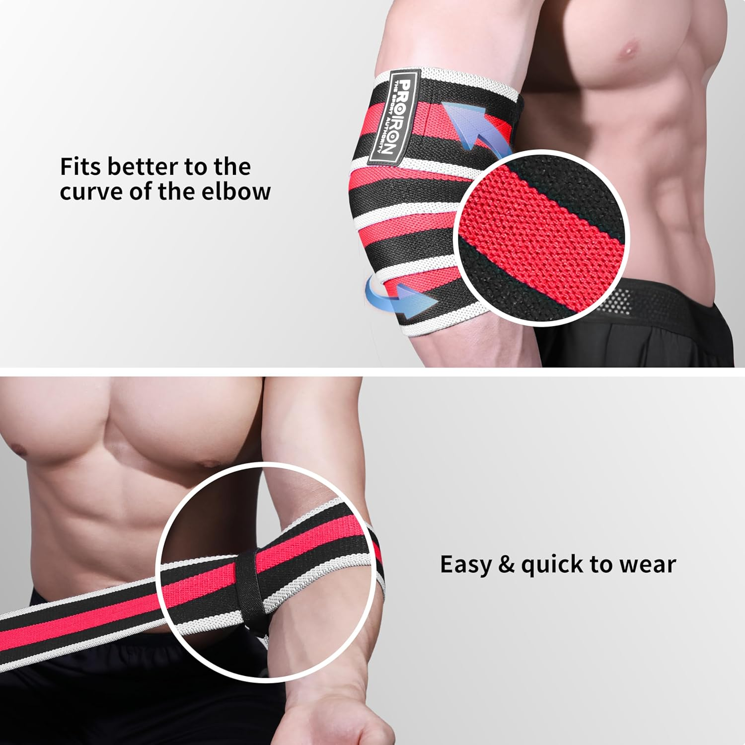 PROIRON Elbow Wraps for Weightlifting (Pair), Stretchable 47" Elbow Compression Strap, Weightlifting Straps for Bench Press, Powerlifting, Pressing, Elbow Straps for Golfer'S Elbow & Tendonitis image number 2