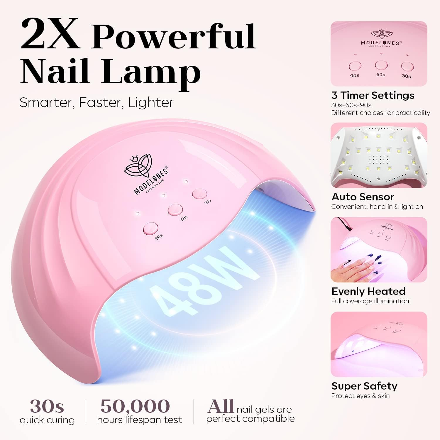 Modelones 12 Colors Gel Nail Polish Kit with U V Light 48W Nail Lamp Red Nude Gray Gel Polish Kit Gel Base and Top Coat Nail Glitters Striping Tapes Rhinestones Manicure Tools Salon Sets image number 5