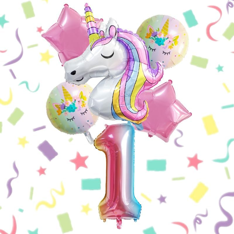 Unicorn 1St Birthday Decorations - 43 Inch, Pack of 6 | Rainbow Unicorn Number 1 Balloon| Unicorn Balloons Birthday | 1St Birthday Balloons for Unicorn Birthday Decorations for Girls (1)