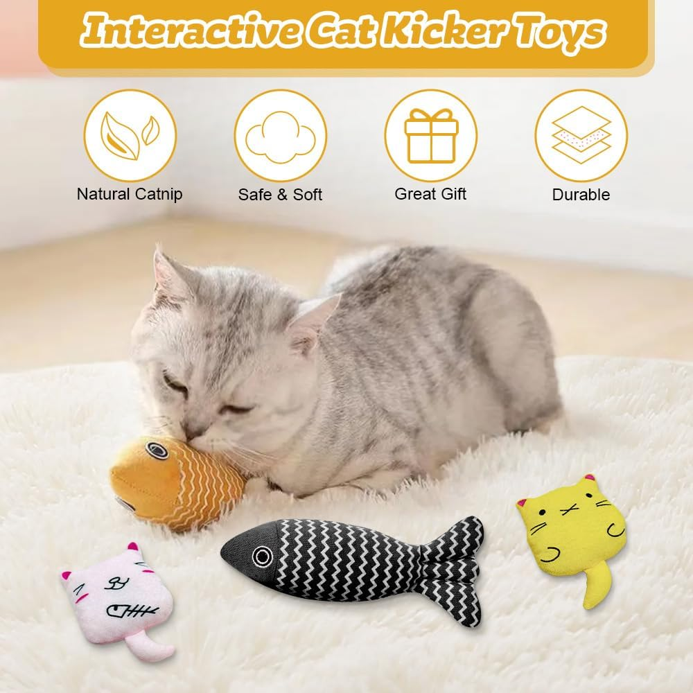 4 PCS Cat Catnip Fish Toy Set - Soft Kicker Toys + Linen Chew Toys + Adorable Fish Pillow, Interactive Play Toys for Cats & Kittens image number 3