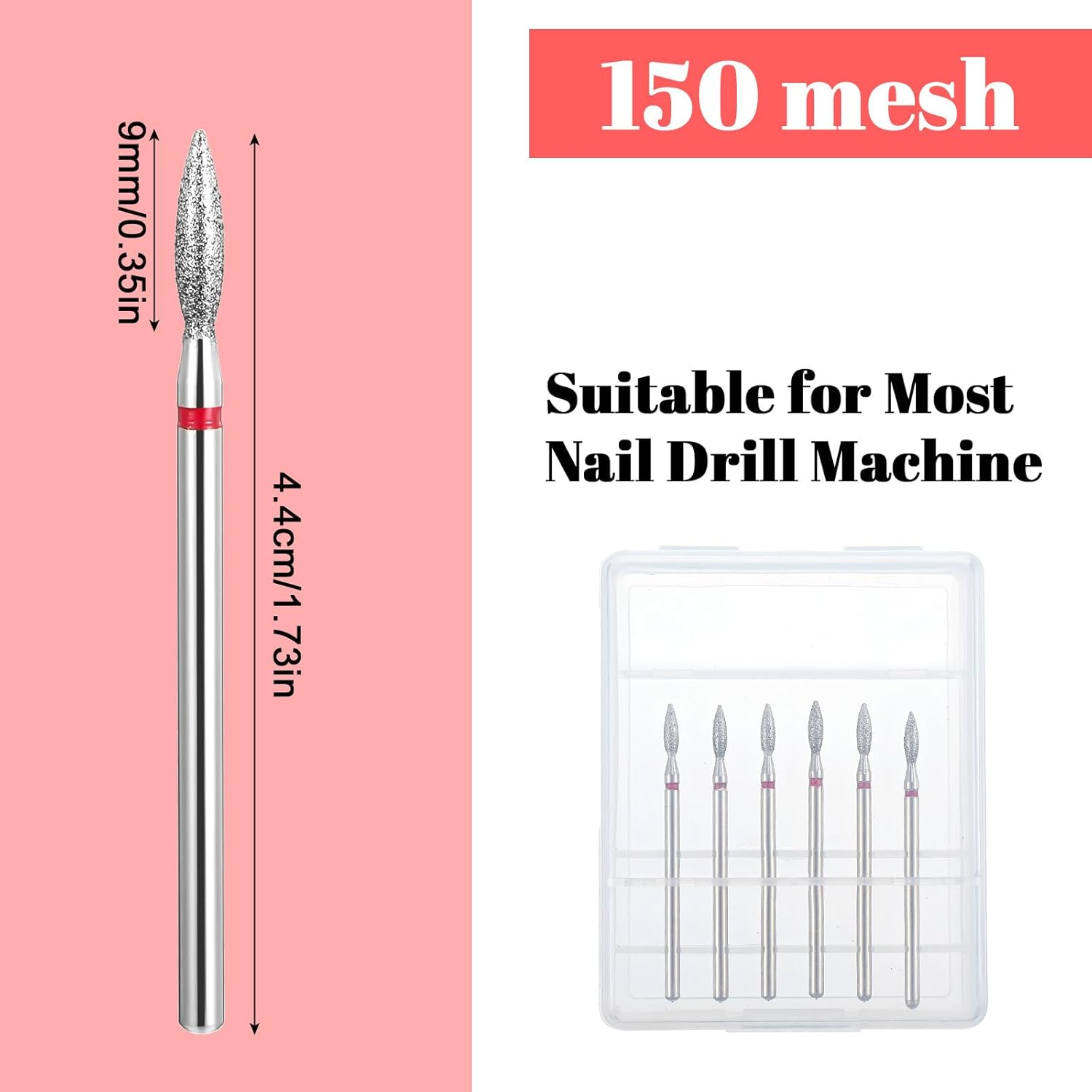 6Pcs Diamond Flame Cuticle Drill Bits for Nails, Professional Acrylic Nail File Drill Bit, 3/32'' (2.35Mm), Nails File Machine Nail Salon Supply(Red) image number 4