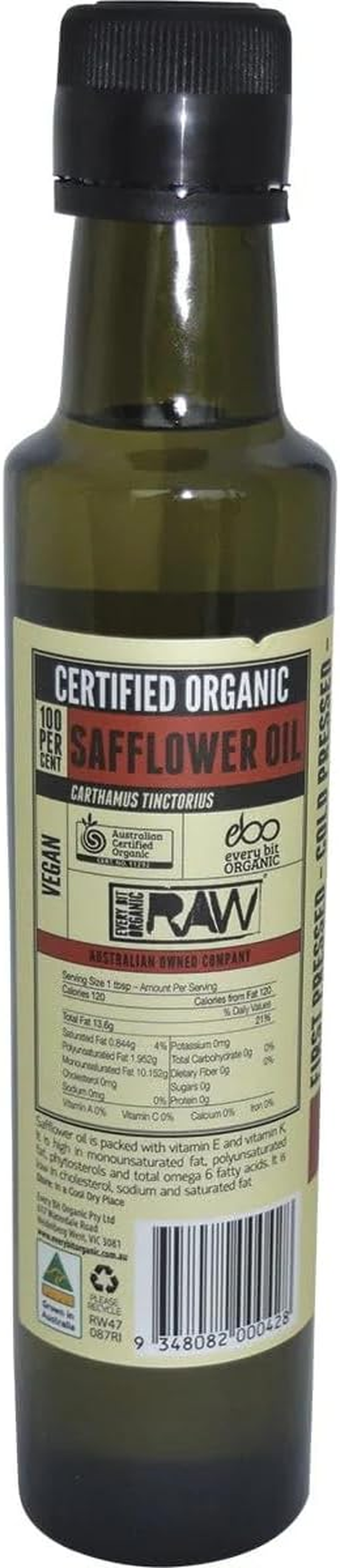 Every Bit Organic Raw Safflower Oil 250Ml, Cold Pressed Vegan Gluten Free Oil Packed with Vitamin E & Vitamin K, Healthy Cooking & Pantry Staple Food Oil