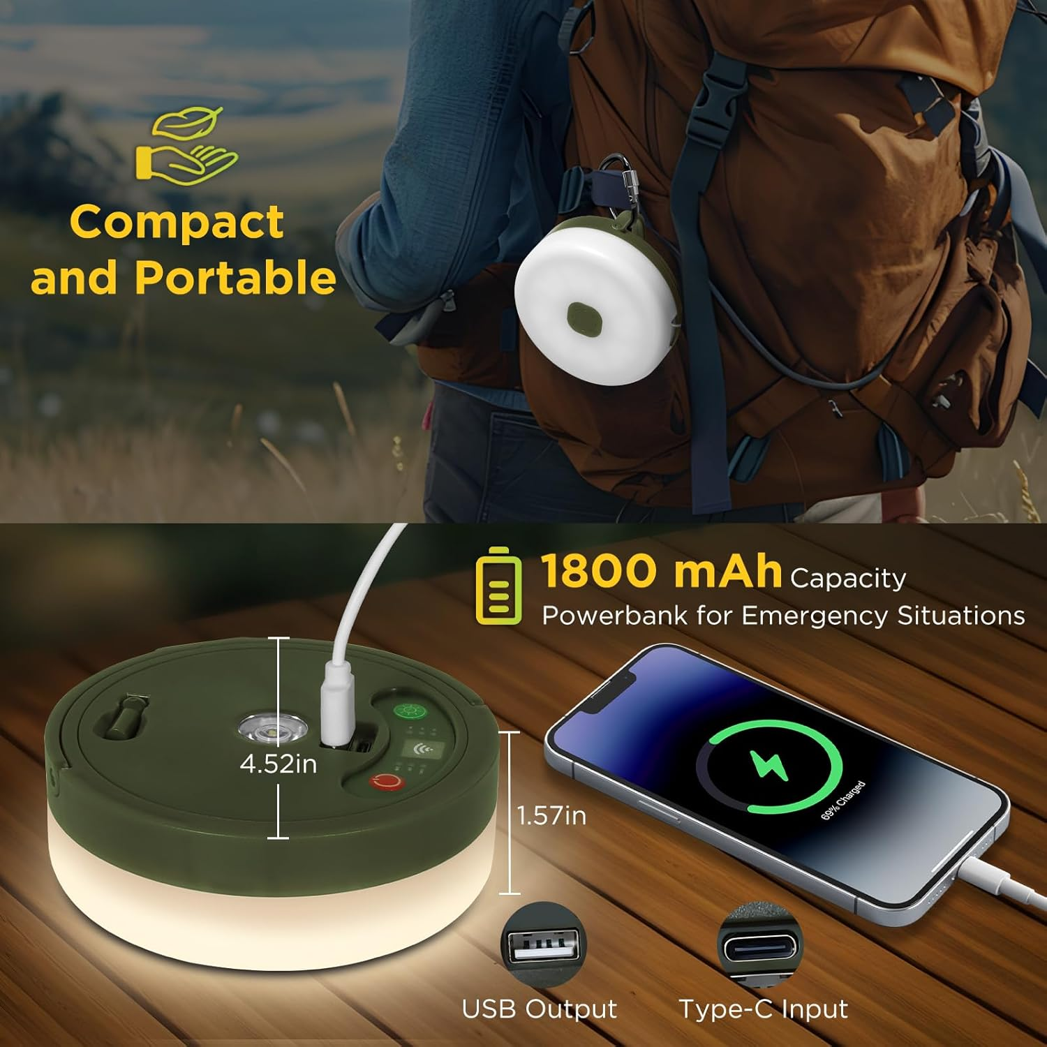 Camping String Lights, 10M Outdoor String Lights with Remote, USB Rechargeable Portable Camping Lights with 8 Lighting Modes for Garden Party Decorations Outdoor