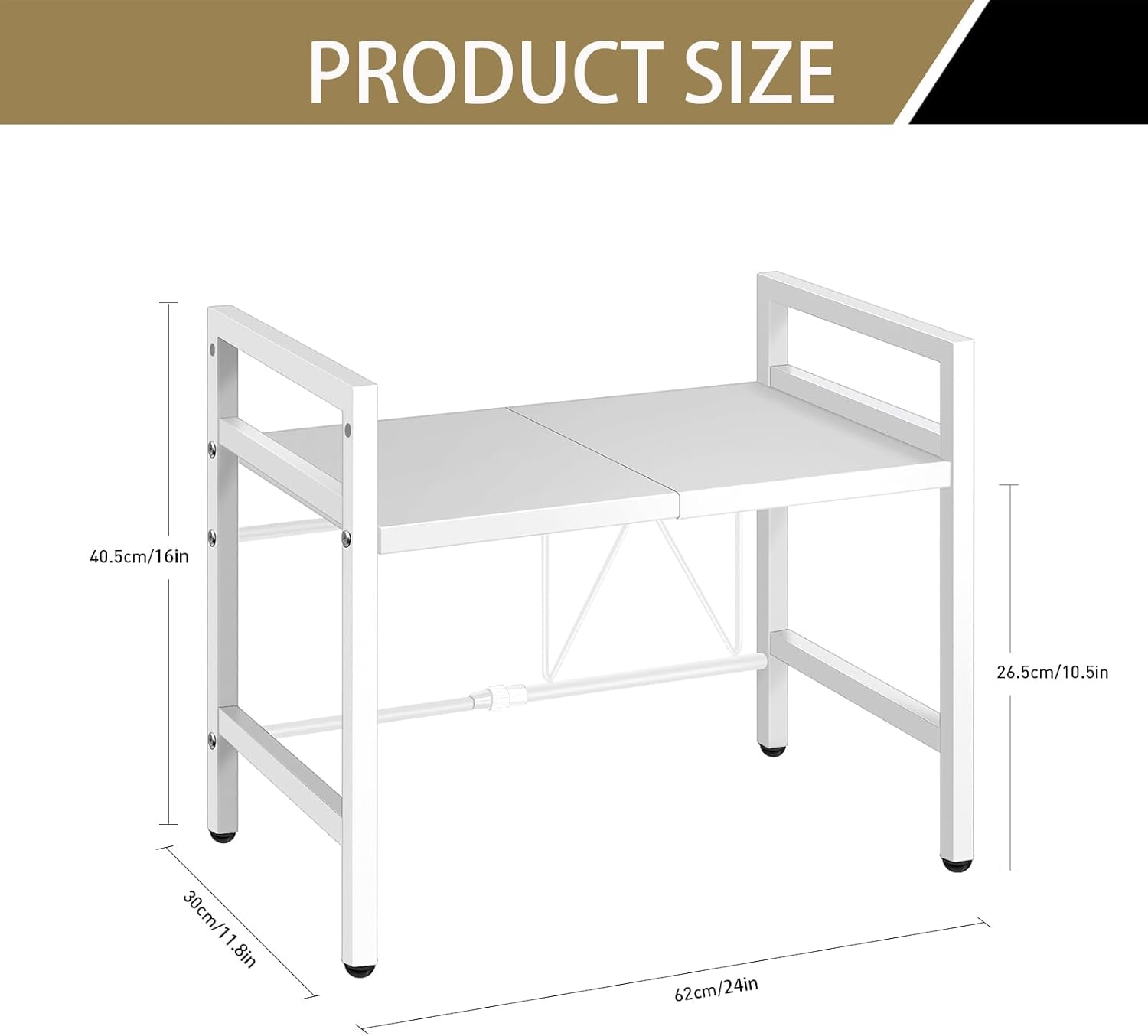 Joiena Extendable Microwave Oven Rack Black, Adjustable Microwave/Toaster Shelf Heavy Duty Stand Kitchen Counter Top Organizer, 2-Tier with 6 Hooks (White) image number 1
