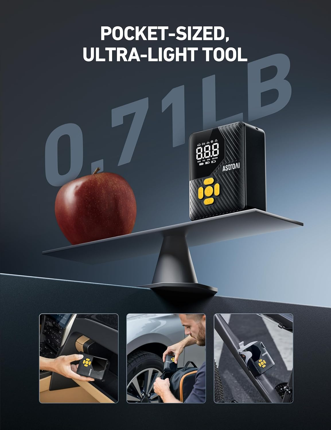 Astroai L7 Mini Tire Inflator Portable Air Compressor,150 PSI Cordless Car Tires Air Pump with LED Lights&Pressure Gauge,Auto Shut-Off - Tire Pump for Auto,Motorcycle, Bicycle image number 1