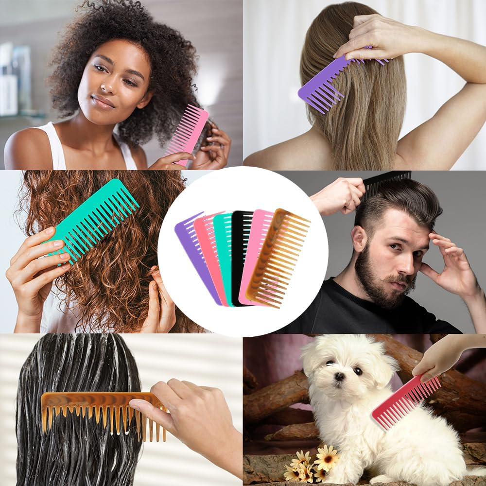 Wide Tooth Detangling Comb Set - 2PCS No-Handle Combs for Curly, Wet or Dry Hair, Shower Combs in Black and Light Pink - Black,Light Pink image number 5