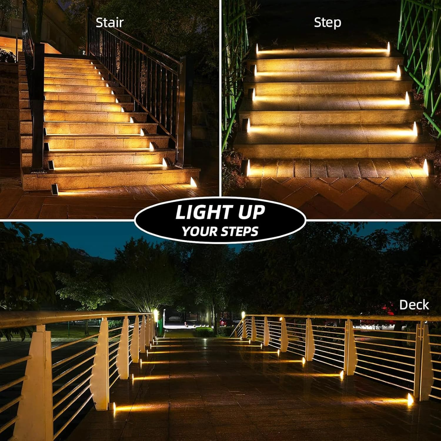 6 Pack Solar Outdoor Step Lights Triangle IP67 Waterproof Auto on off Decoration Deck Lights for Patio Yard, Driveway, Porch, Front Door, Sidewalk,Warm White
