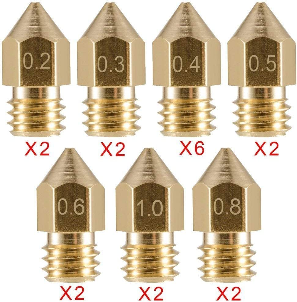 LEOWAY 18 Pcs MK8 Extruder Nozzle 3D Printer Brass Nozzle with 7 Different Sizes (0.2Mm, 0.3Mm, 0.4Mm, 0.5Mm, 0.6Mm, 0.8Mm, 1.0Mm) for 1.75MM MK8 Makerbot, Ender-3 Series/Ender-5 Series/Cr-10 image number 6