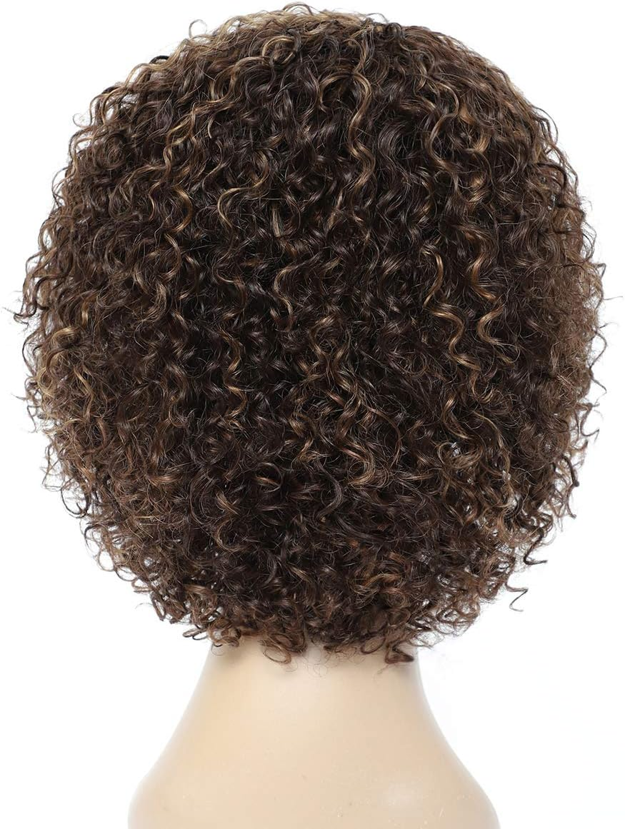 HUA Kinky Curly Short Wigs for Black Women Human Hair Chocolate Brown Mix Medium Auburn Curly Human Hair Wigs for Black Women Glueless 4/30 Color Short Wigs for Women - Heya 1B image number 6