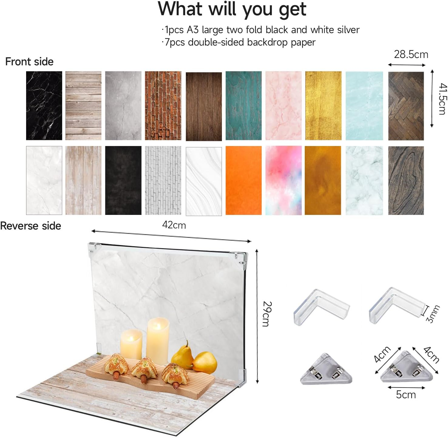 Photography Background Boards Set 30X40Cm for Small Product Photography Photo Background Reflective Cardboard+ 10 Piece Double Sided Background Paper 20 Pattern (40X30 Background Board) - Light Shadow Board image number 3