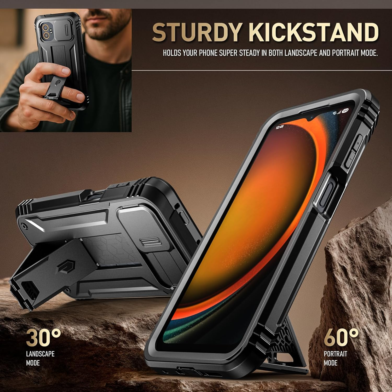 Poetic Revolution Case Compatible with Galaxy Xcover7 Pro 5G, [Slide Camera Cover], [20FT Mil-Grade Drop Tested], Full-Body Military Grade Rugged Dual-Layer Shockproof Cover with Kickstand, Black image number 4