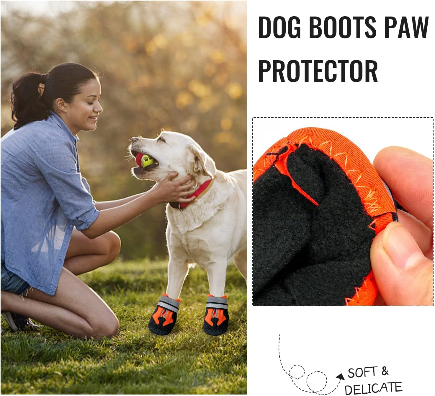 ZOKBOM Dog Boots Breathable,4 Pcs Waterproof Dog Shoes with Adjustable Safe Reflective Straps, Wear-Resistant and Rugged Anti-Slip Sole Outdoor Pets Paw Protectors for Small Medium Large Dog (M)