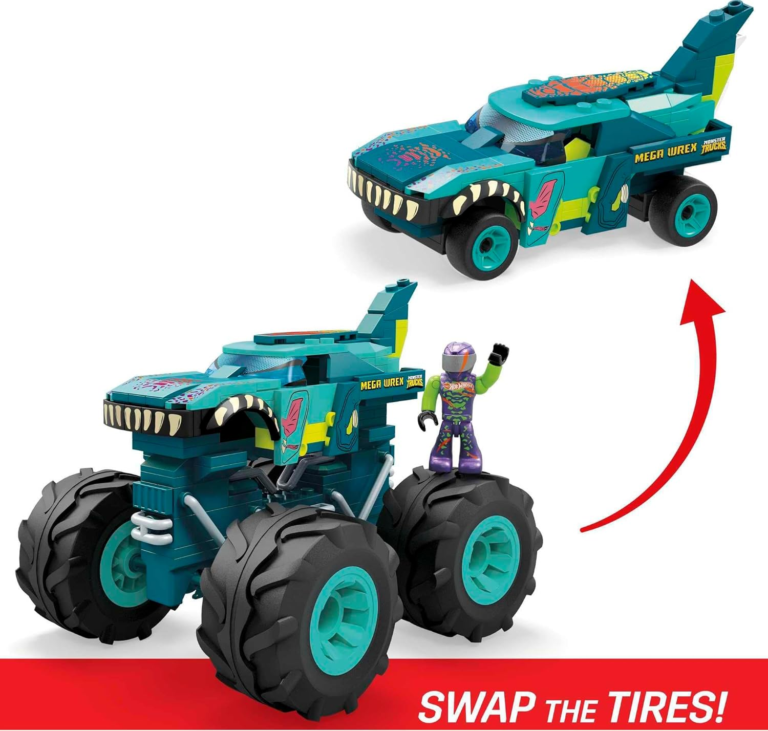 ​Mega Hot Wheels Mega Wrex Monster Truck Building Set with 187 Pieces with Micro Figure Driver Figure image number 3