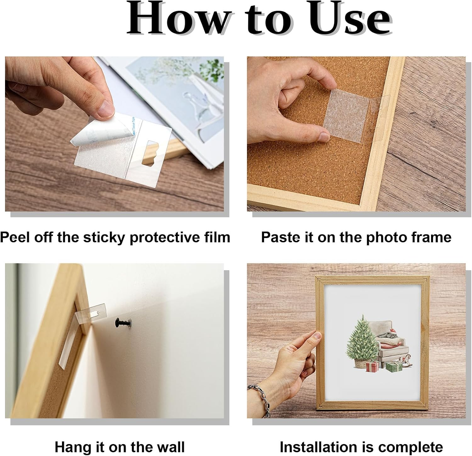 100 PCS Adhesive Picture Hangers, Foam Board Hanger, Plastic Frame Hooks for Back of Frame, No Nail Hanging (Transparent) image number 6