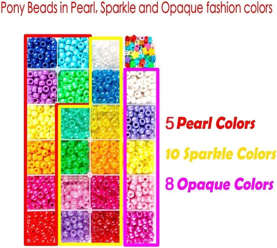 INSCRAFT Pony Beads, 33,00 Pcs 9Mm Pony Beads Set in 23 Colors with Letter Beads, Star Beads and Elastic String for Bracelet Jewelry Making By image number 1