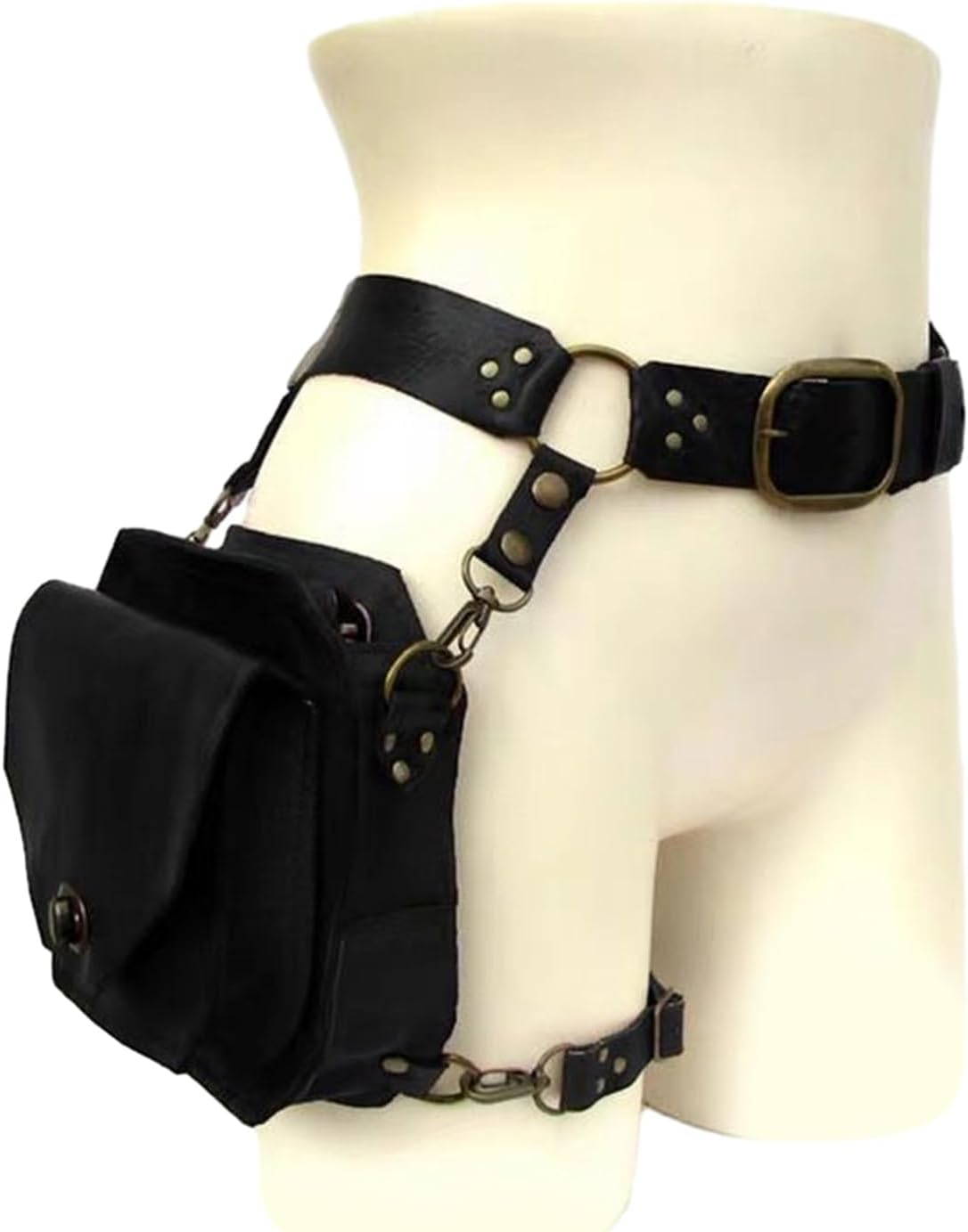 Medieval Steampunk Vintage Waist Belt Bag, Rock Leg Pouch with Adjustable Belt Loop and Zipper for Men Women Outdoor Travelling, Black