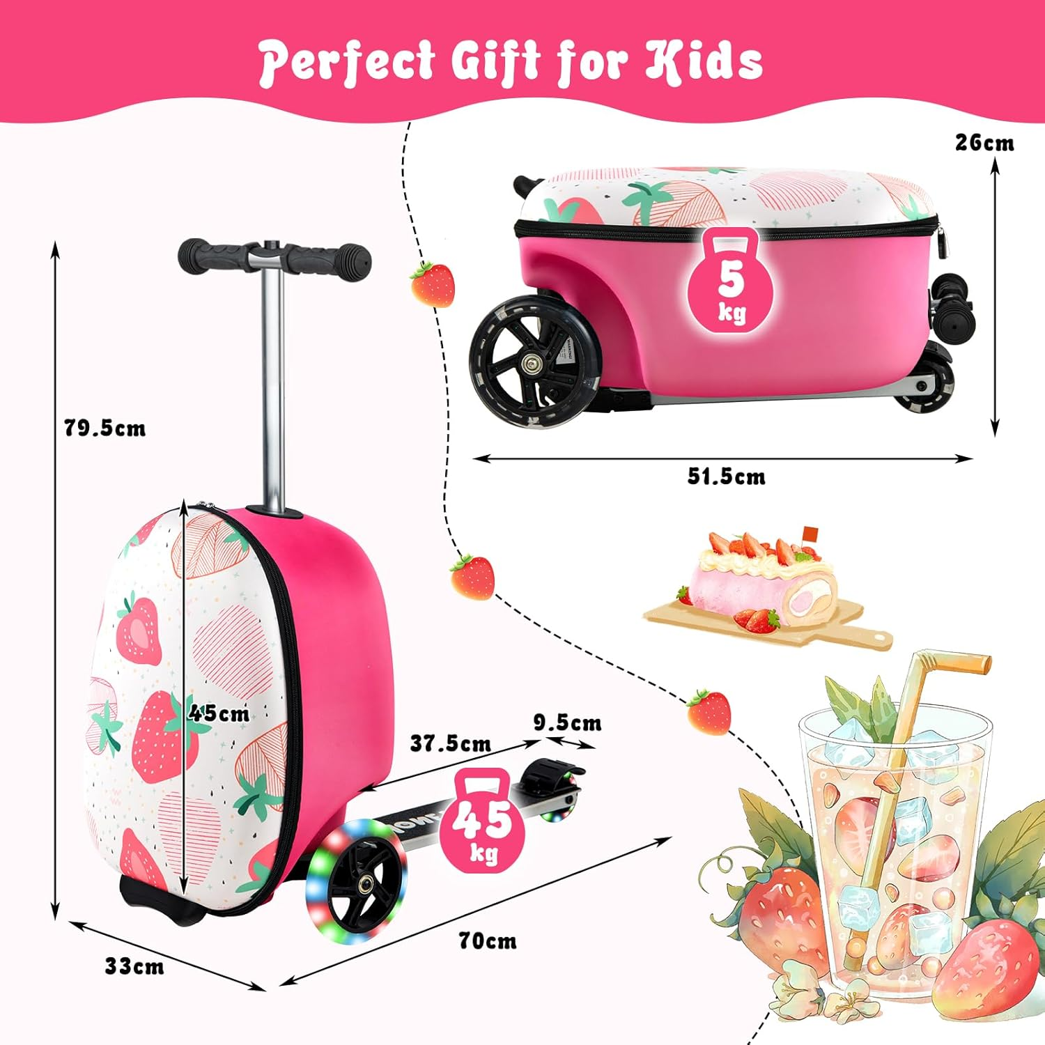Costway 2-In-1 Ride on Scooter Suitcase, 19" Kids Travel Luggage with Waterproof EVA Shell & LED Flashing Wheels, Folding Scooter with Retractable Steering Handle for Boys & Girls image number 1