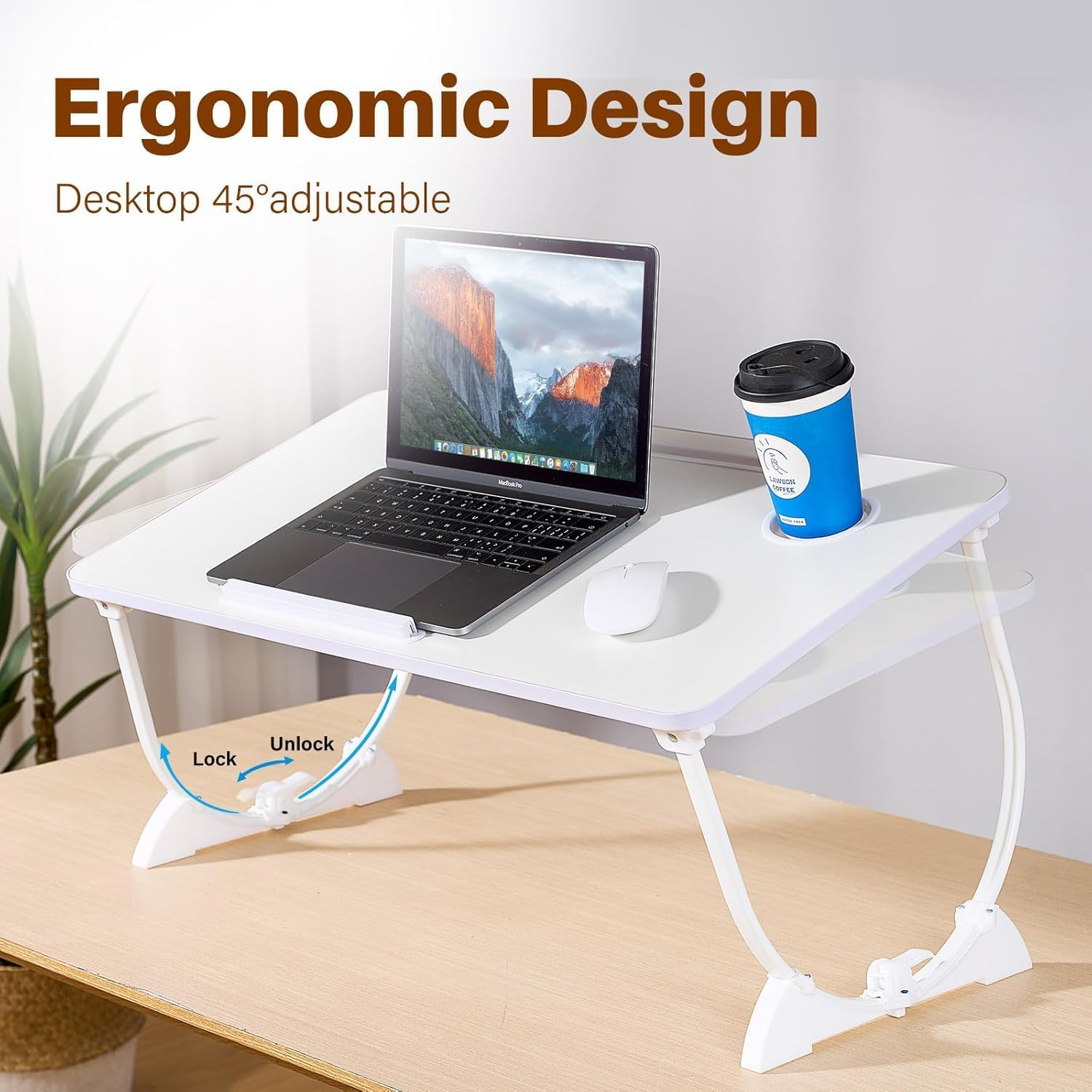 Adjustable Laptop Bed Desk with 4 USB Ports, Storage Drawer, Cup Holder, Portable Lap Desk Tray for Eating Reading Working Drawing Gaming(White) image number 1