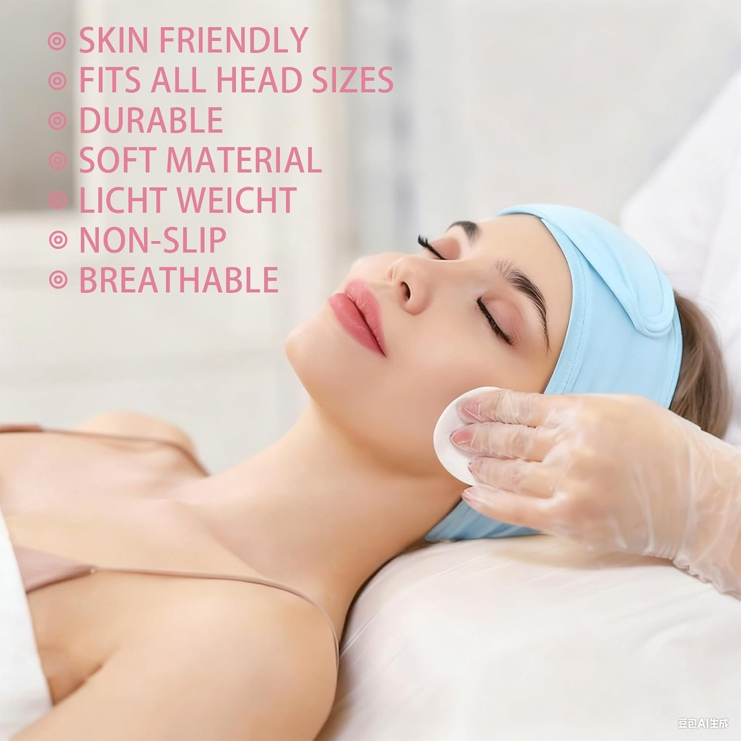 JYNXOR Women'S Cosmetic Hair Band, Hair Band, Make-Up Spa Headband, Terry Towelling Make-Up Hair Bands, Sweatband, Forehead, Adjustable Hair Protection Band with Fastening for Face Washing, Sports image number 5