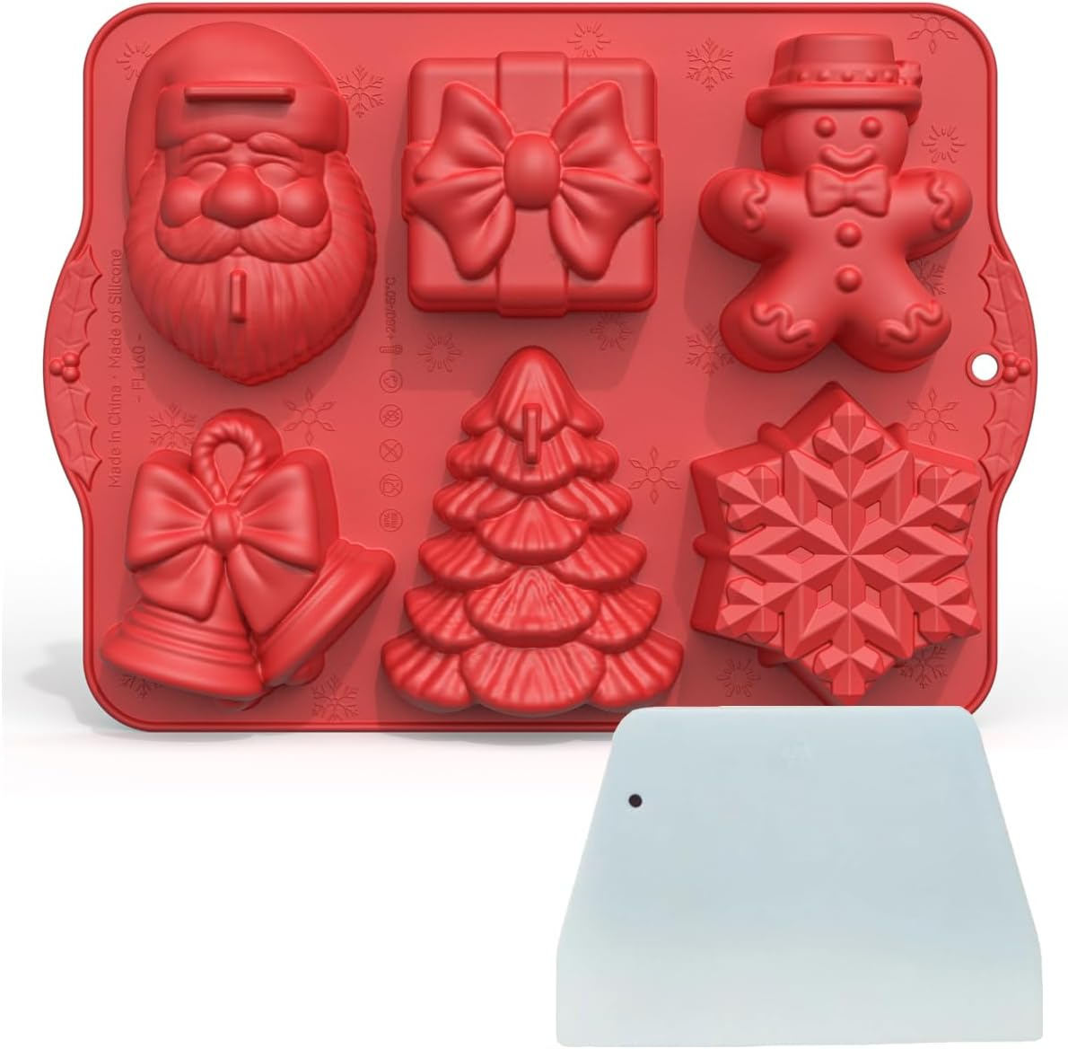 3D Christmas Silicone Molds, Large Size Xmas Baking Mold with Scraper for Cakes, Handmade Soap, Chocolate, Jello, Candy and Candles