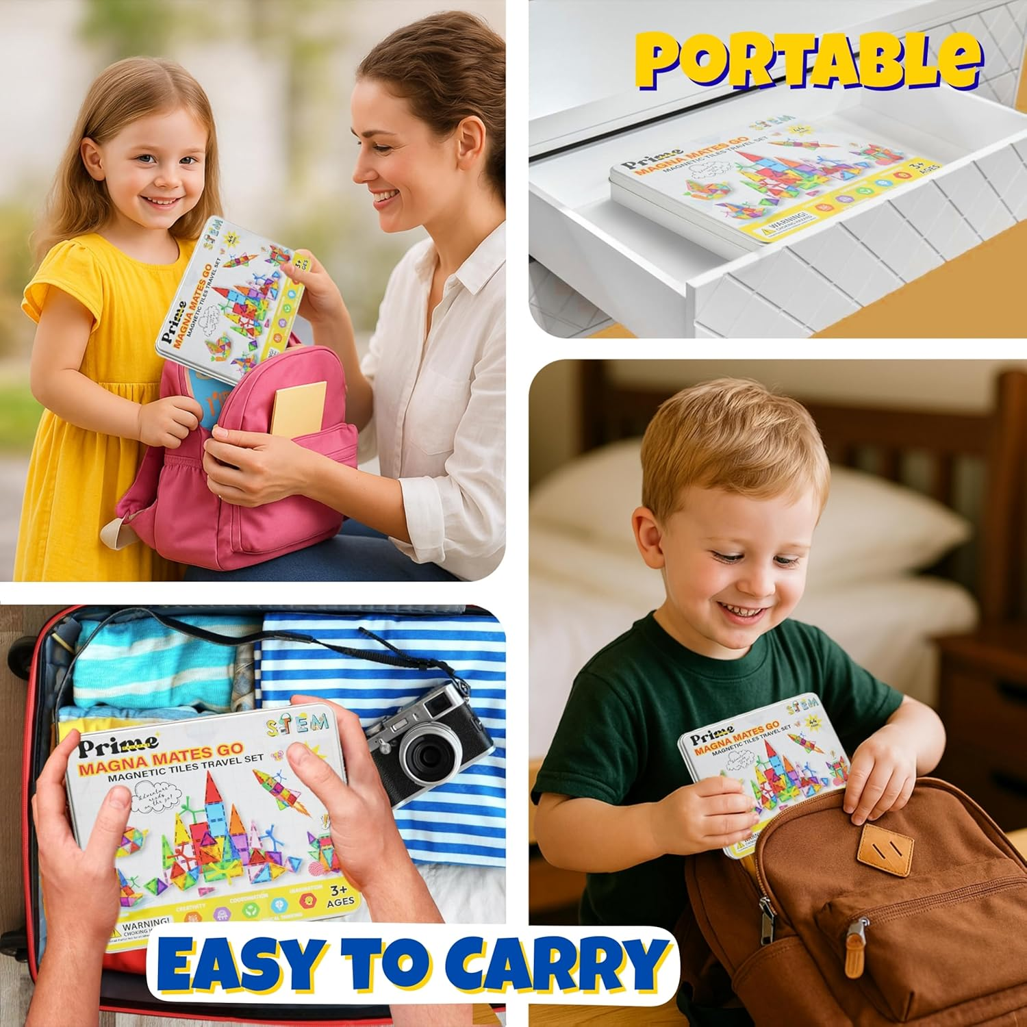 Magnetic Tiles Travel Set 44PC, Mini Magnetic Tiles STEM Building Kids Toys, Sensory Stacking Tiles for Toddlers, Travel Essentials, Preschool Montessori Toy, Baby Toys, Best Gifts for Boys & Girls image number 6