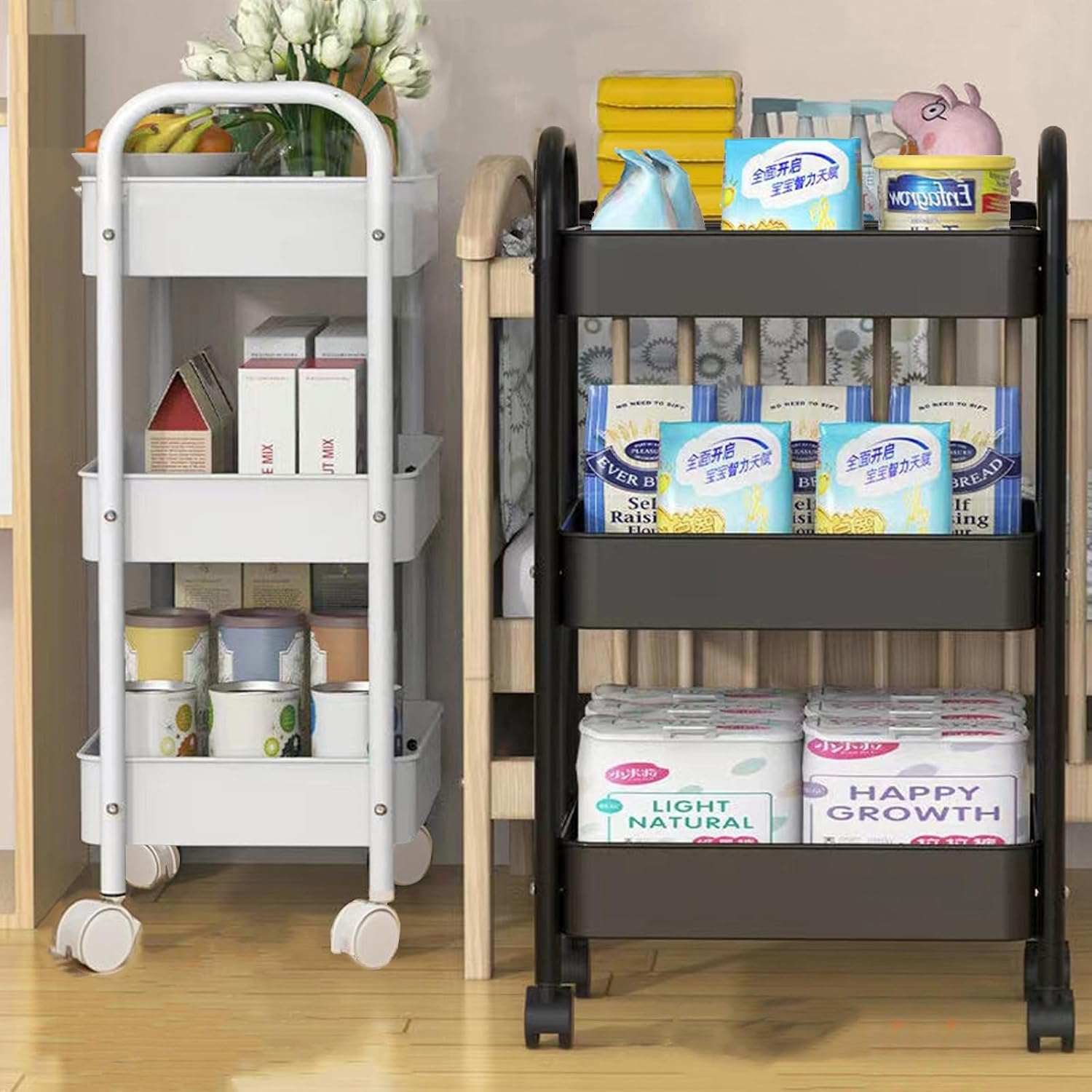 3-Tier Trolley with Locking Wheels - Transparent Space-Saving Storage Cart, Mobile Shelving Unit for Bathroom, Kitchen, Office, Modern D&eacute;cor, Easy Assembly(White) image number 1