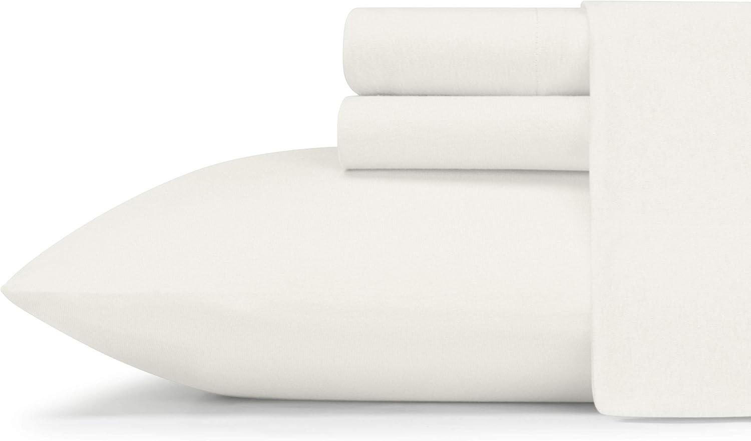 Eddie Bauer | Solid Collection| 4-Piece Jersey Knit Sheet Set - Breathable Bedding, Ultra-Soft and Stretchy for Comfort, Queen, White image number 1