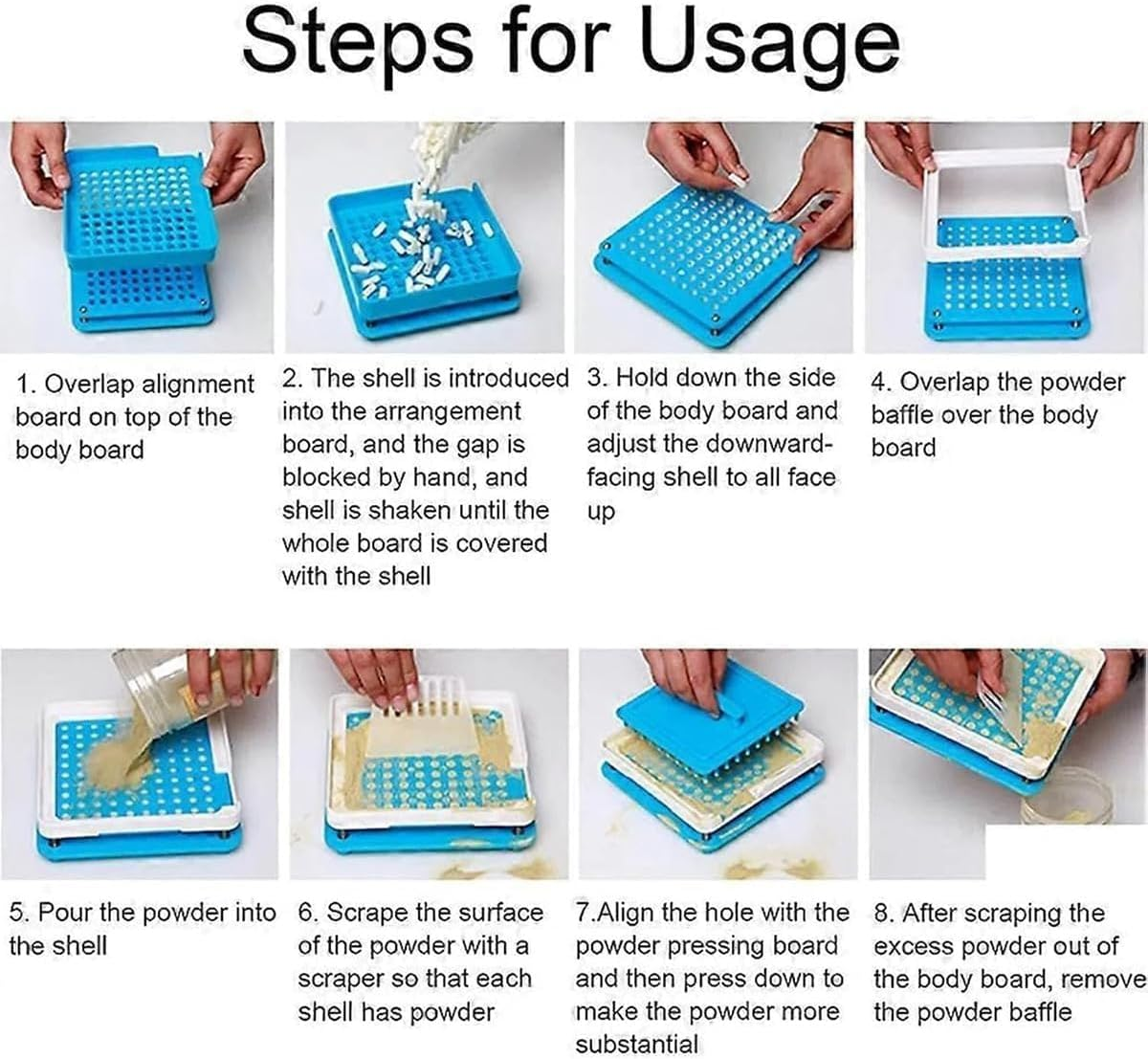 Capsule Filling Machine, 100 Holes Manual Filling Tray Kit, for Size 0 Gelatin Veggie Capsules for Vitamins, Herbs & Supplements Holes, (0#Cyan) image number 2