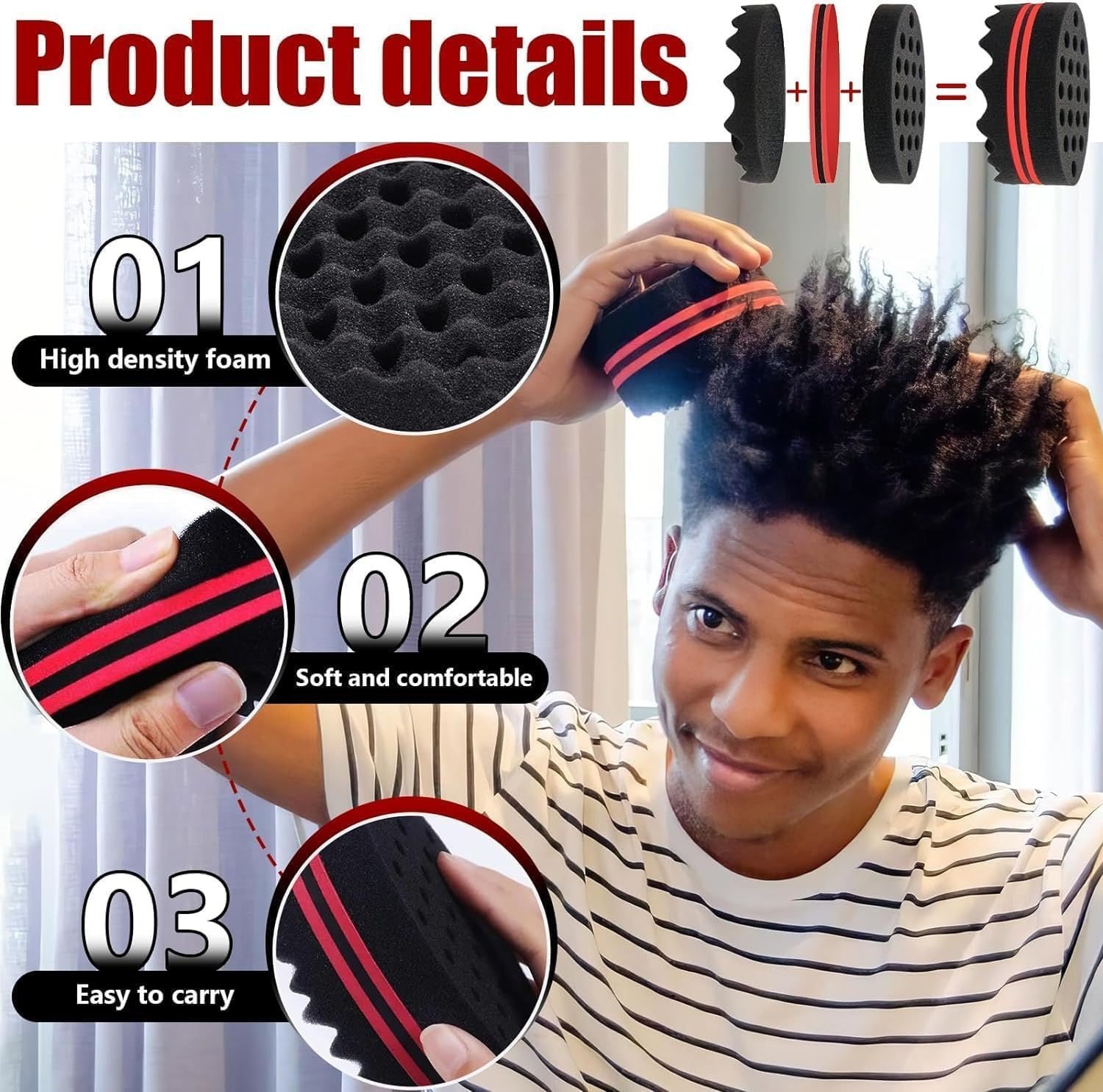 Hair Sponge Brushes Curls Hair Sponges with Steel Comb, 2Pcs Small Holes Sponge Brush Sponge Hair Brush,Twist Hair Sponge Big Holes Sponge Brush Small Holes Barber Hair Brush Hair Sponge Twist Brush image number 2