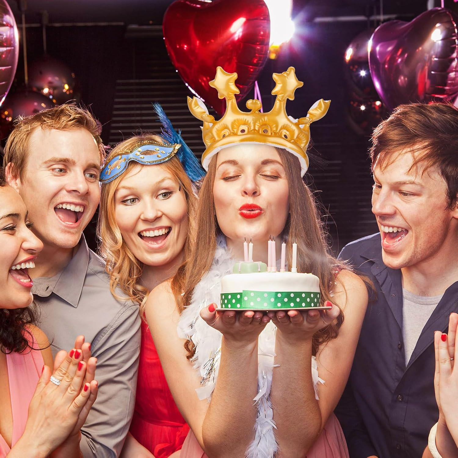 RISF Pack of 5 Inflatable Crowns, Inflatable Birthday Crowns, Gold Crowns, Queens Crown, Crown Birthday for Costume Accessories, Carnival, Teenagers and Adults Birthday Decoration image number 3